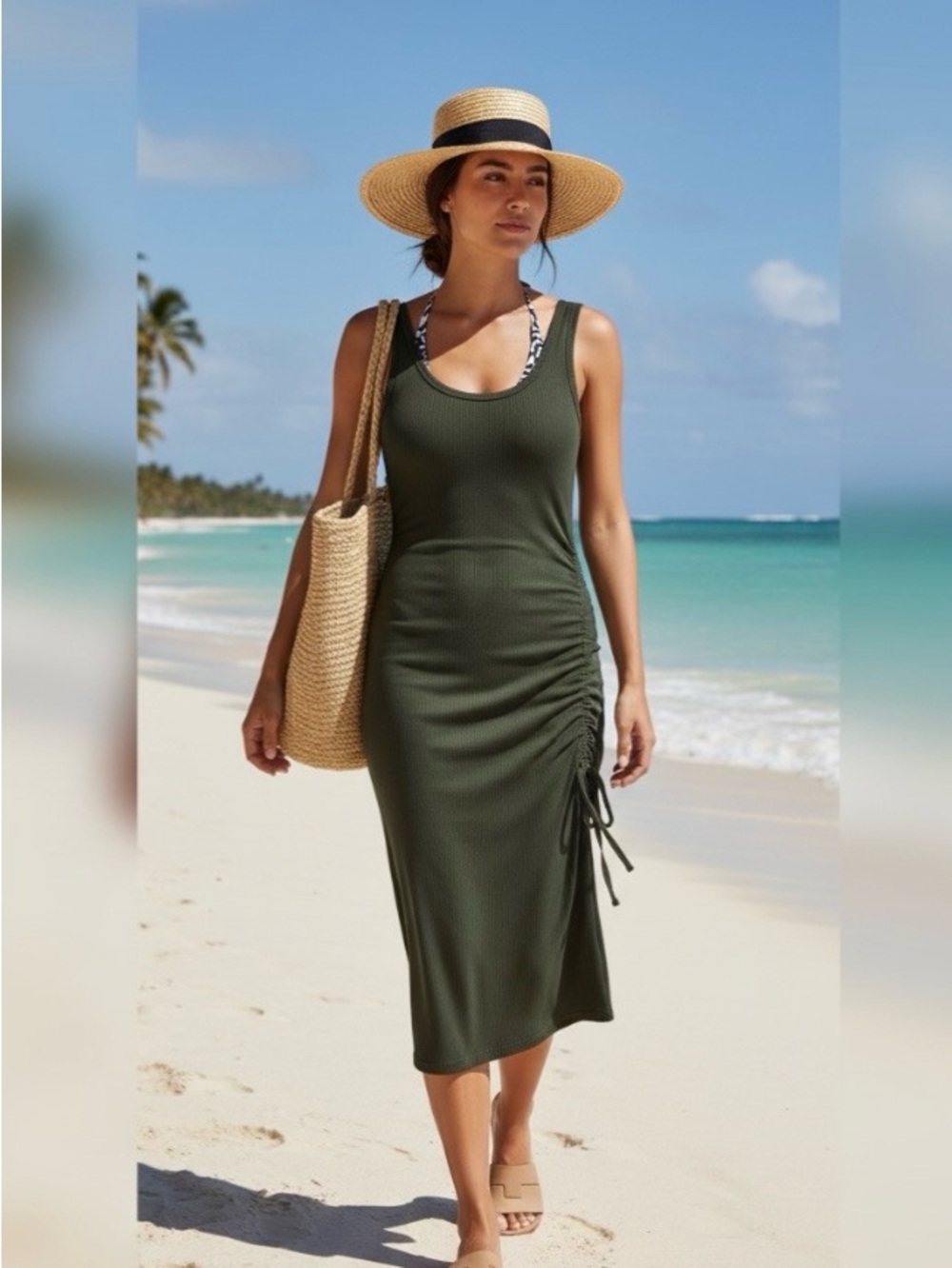 Tribal Black Sleeveless Ruched Side Midi Dress 1665O-3886-0002